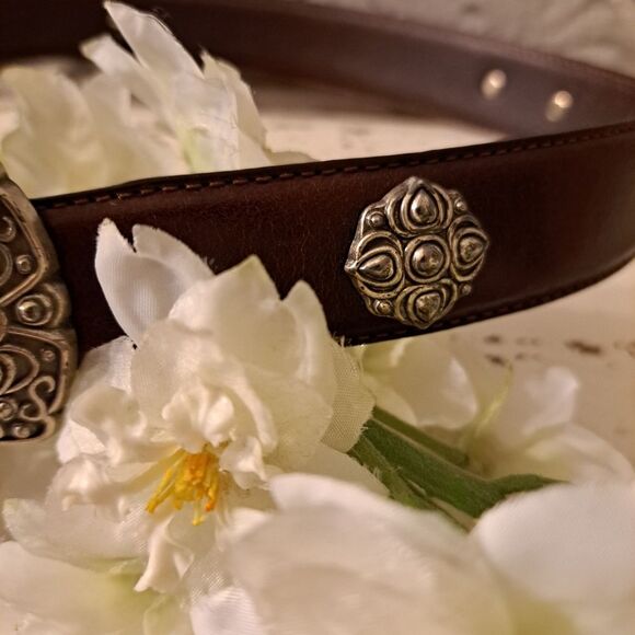 Fossil Leather Belt Vintage 70\'s Boho Style with Silver Hardware main image 5
